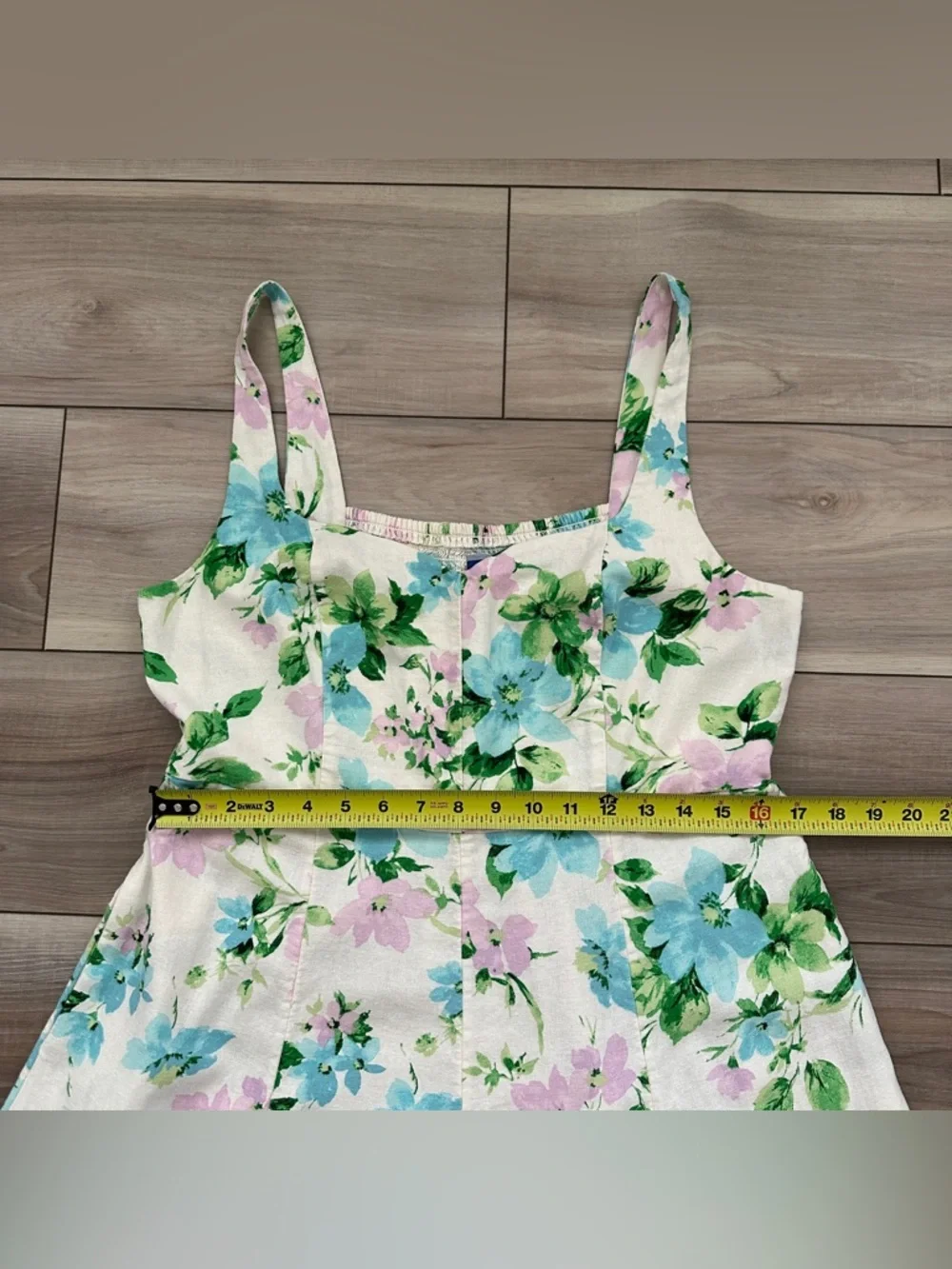 Old Navy Fit & Flare Linen Blend Midi Dress Sz L White Floral Pockets Sundress - Picture 10 of 16